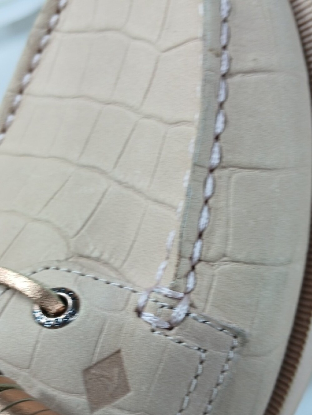 Sperry Women's Croc-Embossed Slip-On Moccasins in dusty pink with Metallic laces - Picture 10 of 16